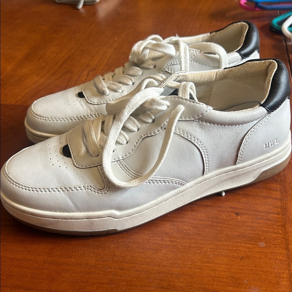 Madewell Court Sneakers in White and Black Leather size 8.5